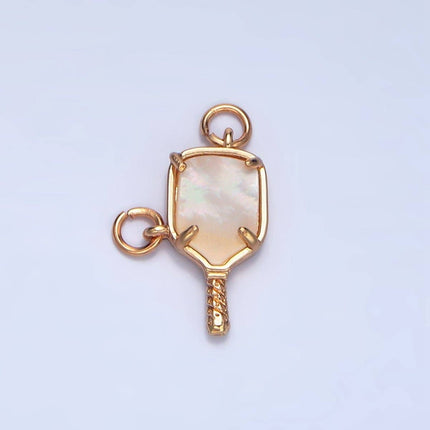 14K Gold Filled Shell Pearl Pickle Ball Sports Charm Connector | F135