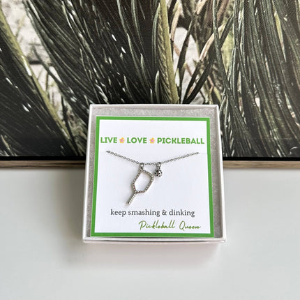 Pickleball Necklace Stainless Steel Rhines Stone Ball Charm