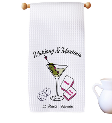 Mahjong & Martinis -Free Name Drop Waffle Towel, Martini