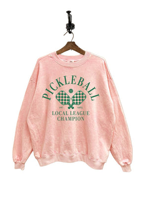 PICKLEBALL CHECK PADDLES PRINT MINERAL WASH SWEATSHIRT PINK
