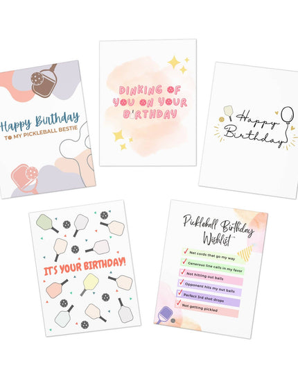 Pickleball Birthday Greeting Card Bundle Gift Set (Pack of 5)