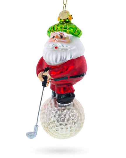 Santa the Golf Player Glass Ornament