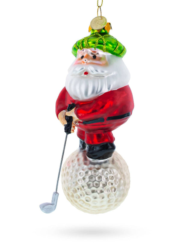 Santa the Golf Player Glass Ornament