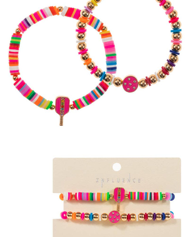 Pickleball Enamel Rubbeads Stretch Bracelet