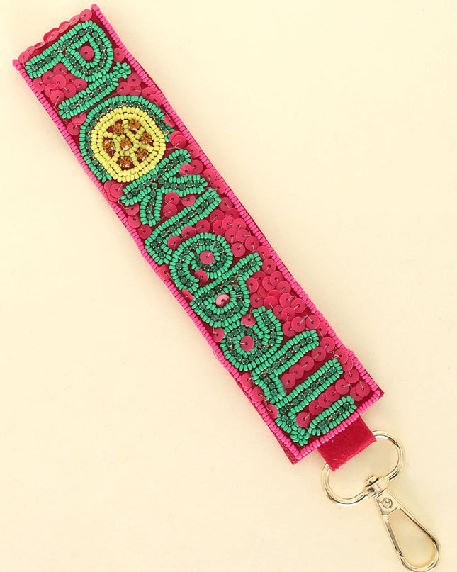 Pickleball Seed Beaded Rhinestone Keychain OJ/Grn