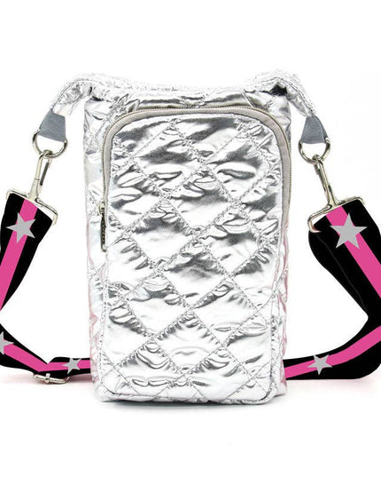 Silver Water Bottle Bag Crossbody Hydro Puffer Tote