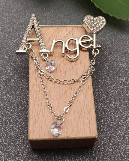 Angel Rhinestone Silver Color Brooch