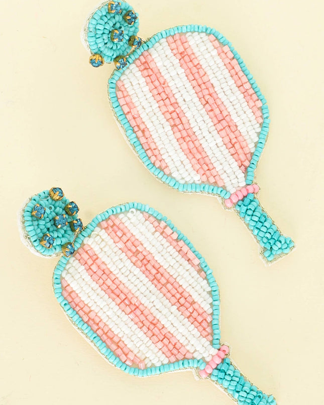 Pickleball Seed Beaded Rhinestone Post Earrings