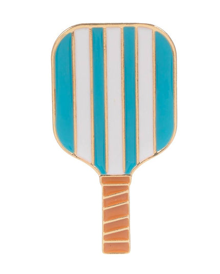 Enamel Striped Pickleball Paddle Pin Brooch
