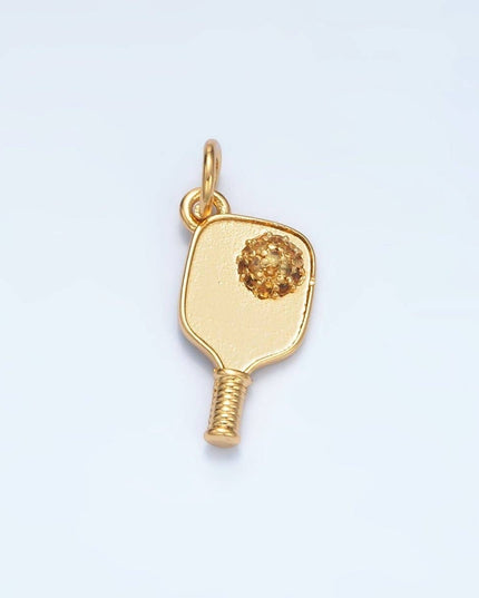 Minimalist Pickle Ball Charm in 24K Gold Filled Pendant Sports Paddle with CZ Ball  D-620