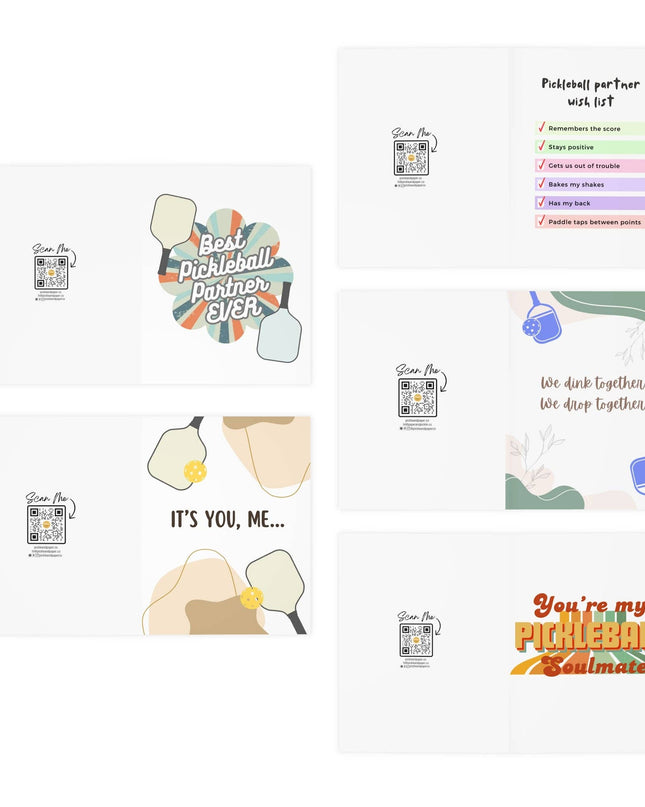 Best Pickleball Partner Greeting Card Variety Bundle Set (Pack of 5)