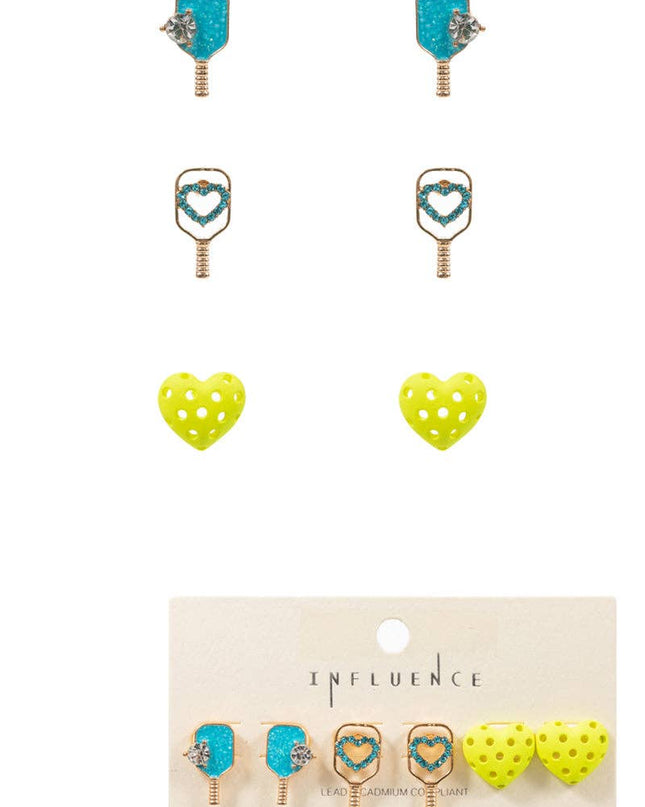 Pickleball Enamel Print 3 Set Post Earrings