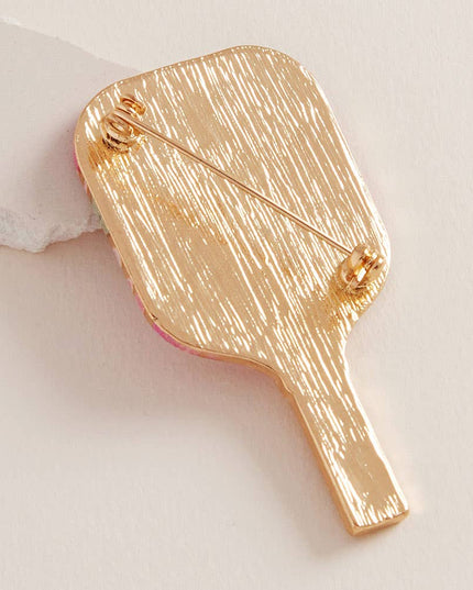 Enamel Striped Pickleball Paddle Pin Brooch