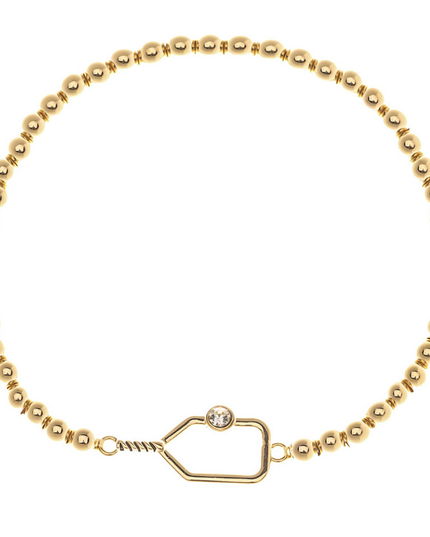 Pickleball Paddle Beaded Rhinestone Bracelet -Gold