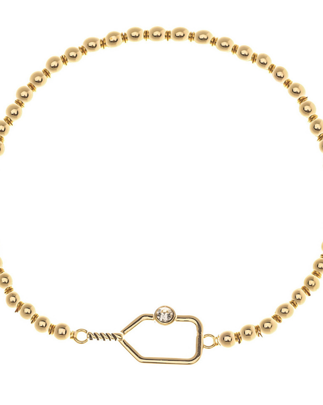 Pickleball Paddle Beaded Rhinestone Bracelet -Gold