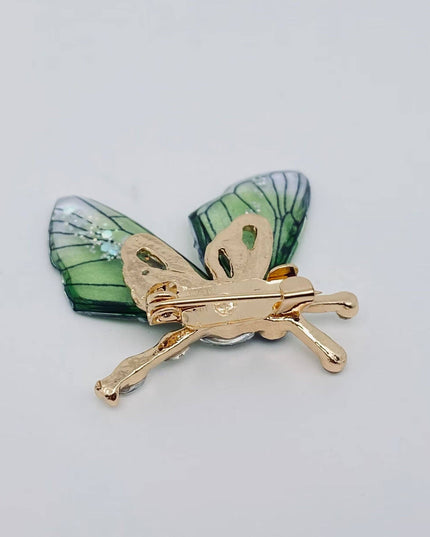 Resin Wings Rhinestone Butterfly Brooch