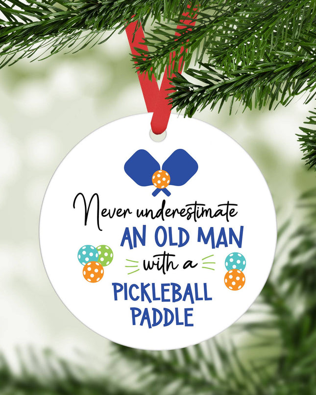"Old Man w/Pickleball Paddle" Metal Ornament