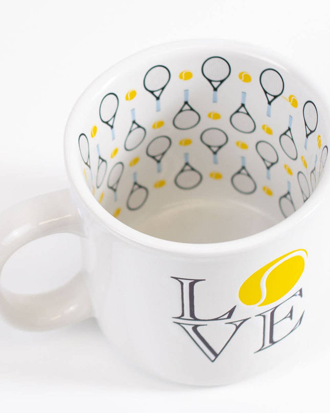 Tennis Club Love Coffee Mug   White/Navy/Yellow   14oz.
