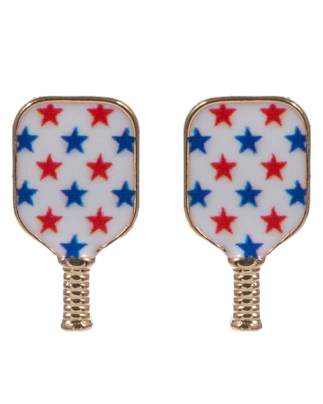 Pickleball Enamel American Flag Post Earrings