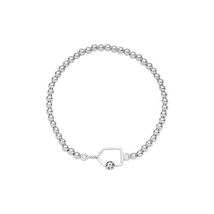 Pickleball Beaded Stretch Bracelet - Silver