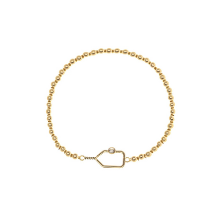 Pickleball Paddle Beaded Rhinestone Bracelet -Gold