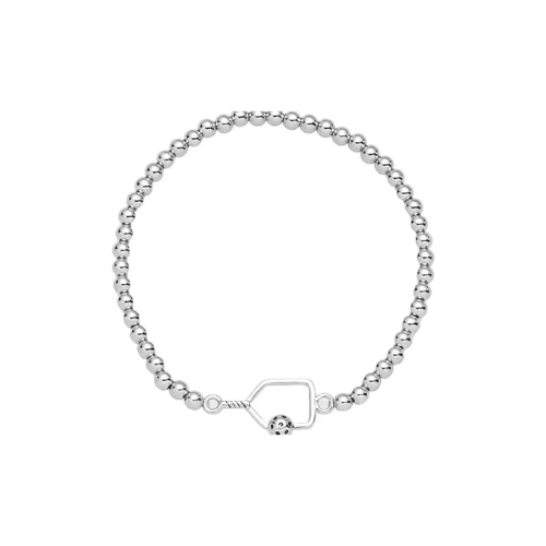 Pickleball Beaded Stretch Bracelet - Silver