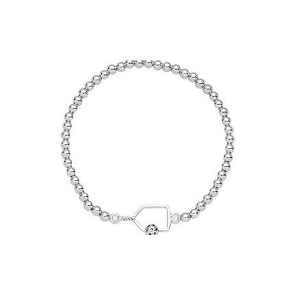 Pickleball Beaded Stretch Bracelet - Silver