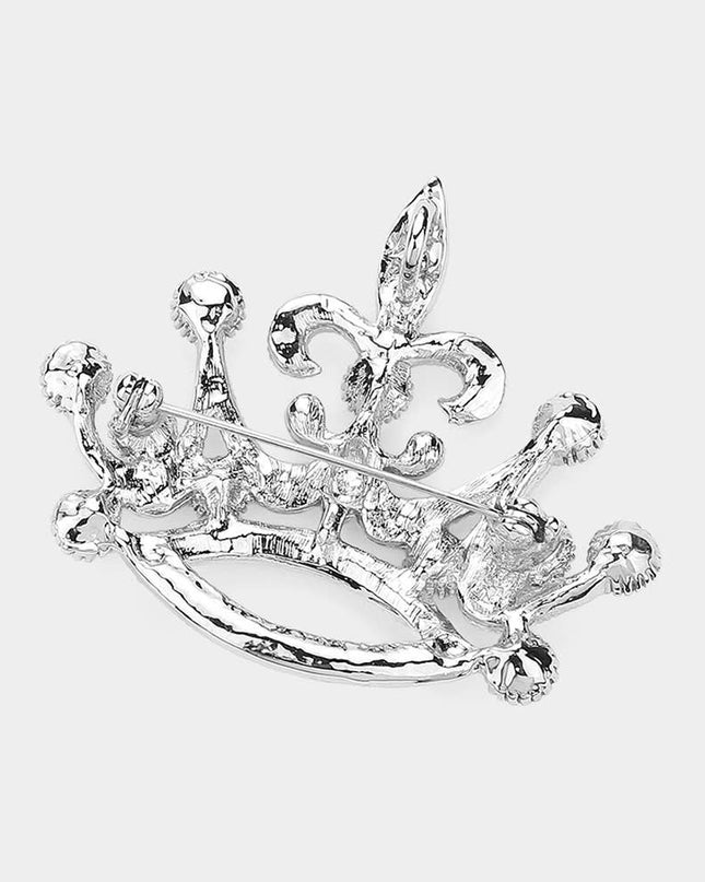 Rhinestone Embellished Crown Pin Brooch