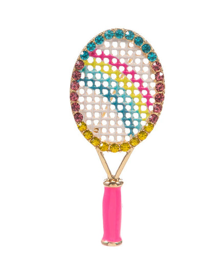 Rhinestone Rainbow Tennis Racket Pin Brooch