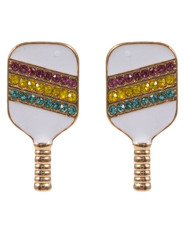 Pickleball Enamel Rhinestone Post Earrings