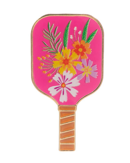 Enamel Striped Pickleball Paddle Pin Brooch