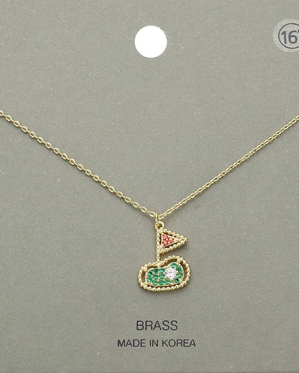 Stone Paved Gold Hole in One Pendant Necklace
