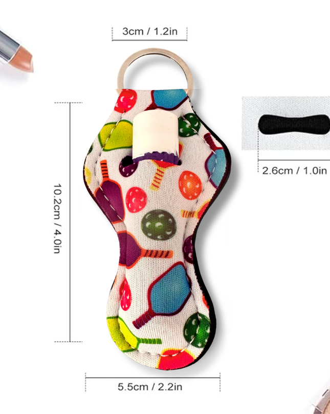 Chapstick Holder Keychain Pickleball Print
