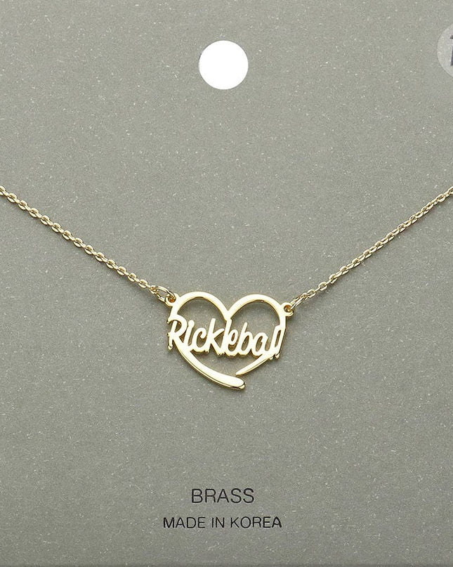 Brass Metal Pickleball Heart Pendant Necklace