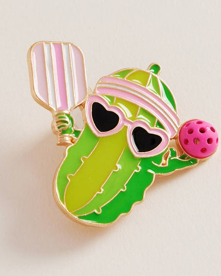 Enamel Funny Pickle Pickleball Player Pin Brooch