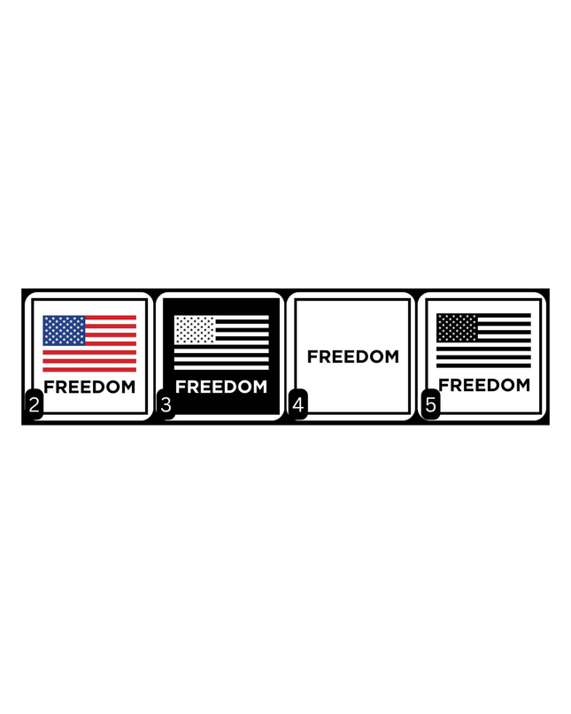 Freedom Magnets with American flags and 'Freedom' text on a white or black background.