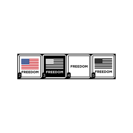 Freedom Magnets with American flags and 'Freedom' text on a white or black background.