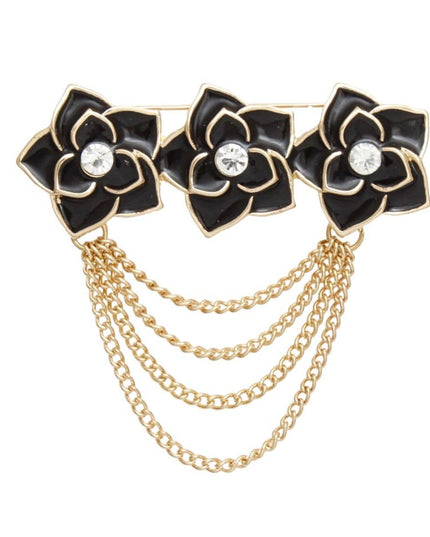 Brooch Triple Black Rose Gold Chain Pin for Women