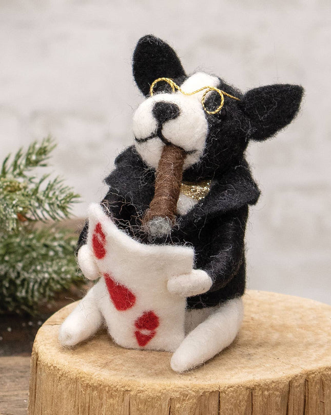 Card Playing Dog Felted Ornament