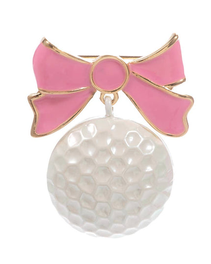 Pearl Enamel Tennis Ball Bow Pin Brooch