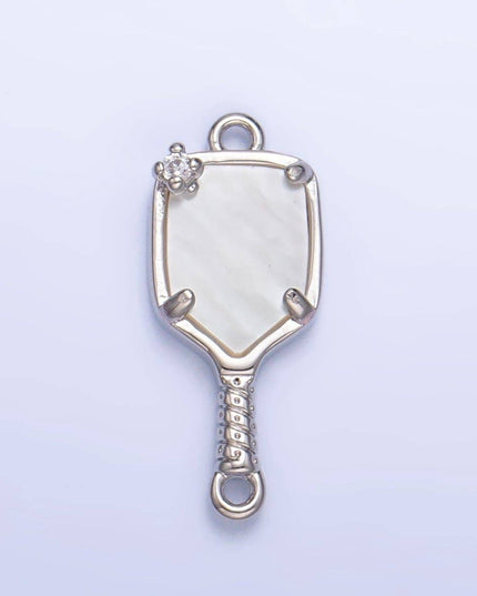 24K Gold Filled CZ Shell Pearl Pickle Ball Racket Pendant in Gold & Silver | F730