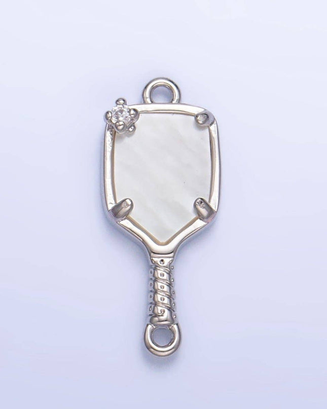 24K Gold Filled CZ Shell Pearl Pickle Ball Racket Pendant in Gold & Silver | F730