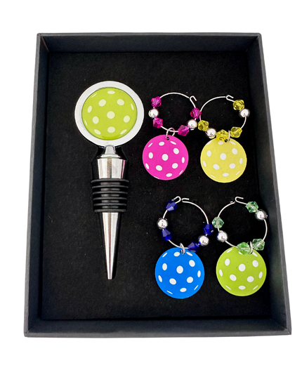 Pickleball Ball Wine Stopper and Charms