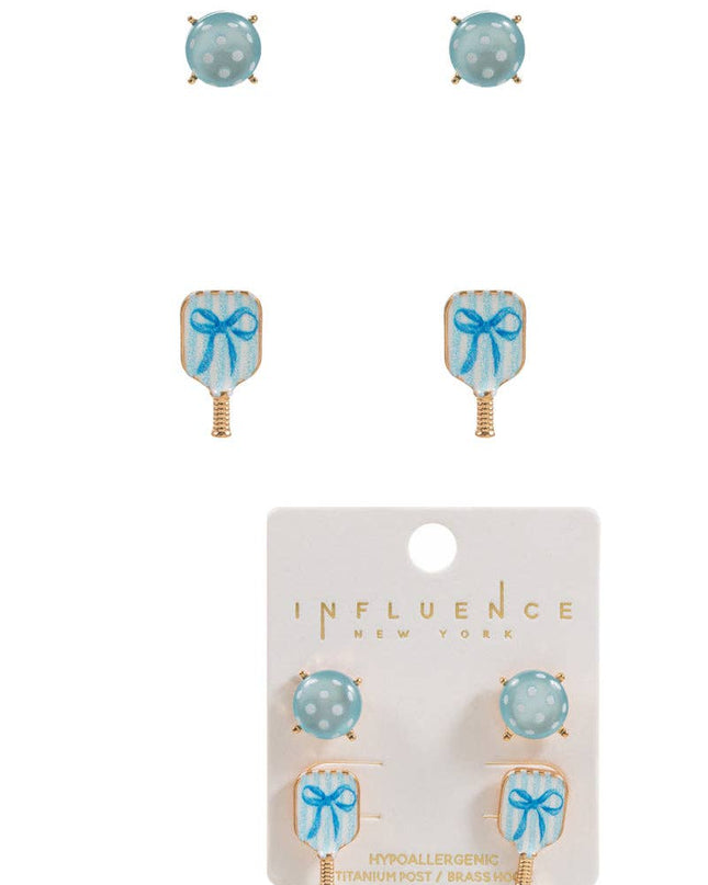 Pickleball Enamel Faux 3 Set Post Earrings