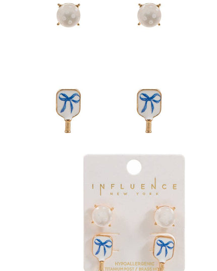 Pickleball Enamel Faux 3 Set Post Earrings