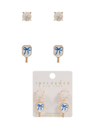 Pickleball Enamel Faux 3 Set Post Earrings