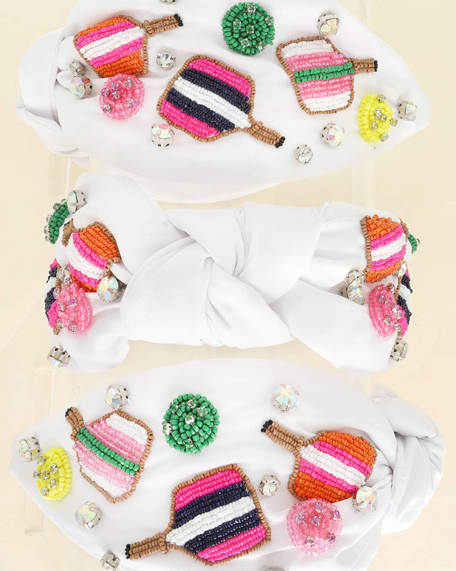 Pickleball Top Knotted Jeweled Beaded Headband
