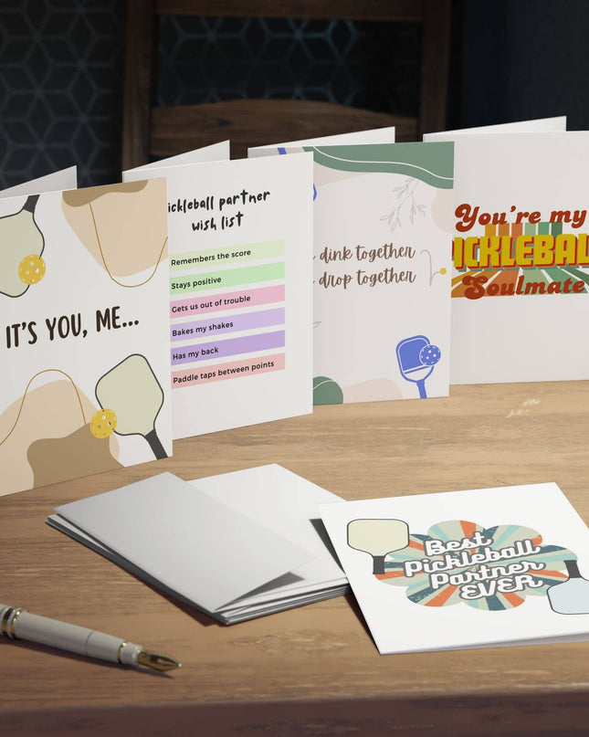 Best Pickleball Partner Greeting Card Variety Bundle Set (Pack of 5)