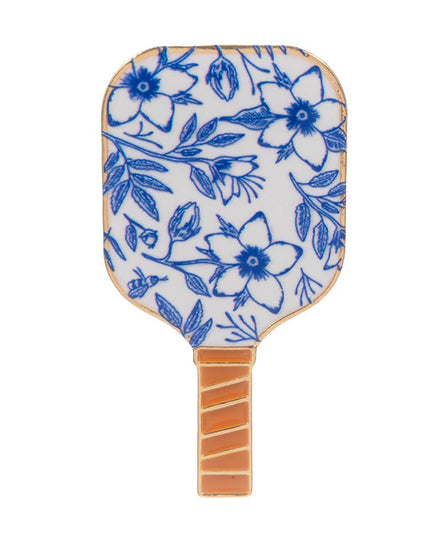 Enamel Striped Pickleball Paddle Pin Brooch