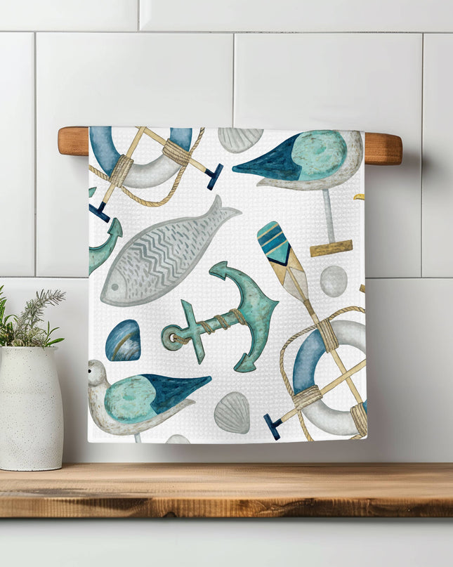 Nautical Anchor Beach Ocean Sea Kitchen Towel Waffle Gift
